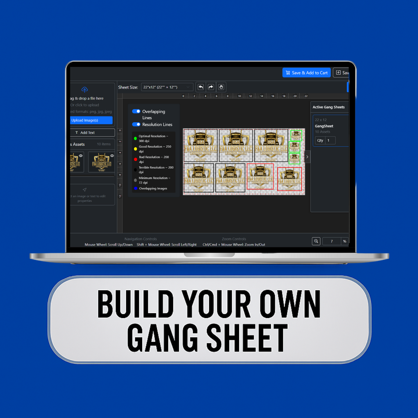 Build Your 22" Inch Custom DTF Transfer Gang Sheet